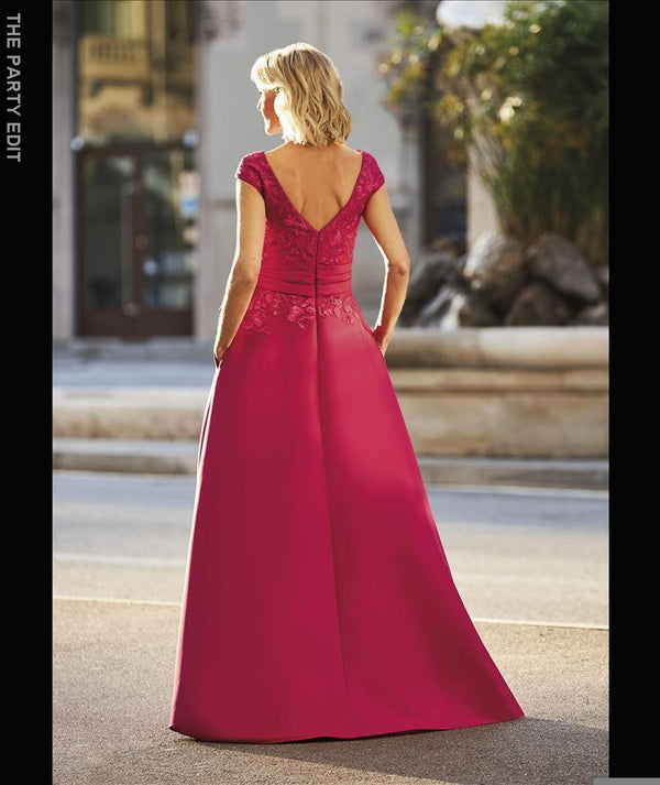ATOL STYLE 115 A-Line gown in Mikado with off-the-shoulder sleeves