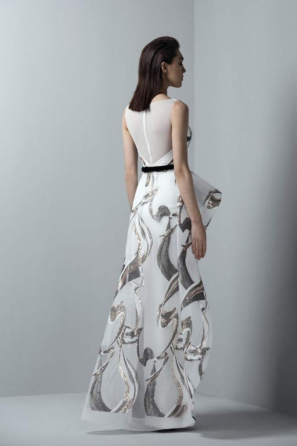 SAIID KOBEISY RE3355 Sequined Asymmetrical Overskirt Gown