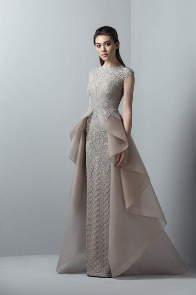 SAIID KOBEISY RE3375 LACE ILLUSION BATEAU DRESS WITH