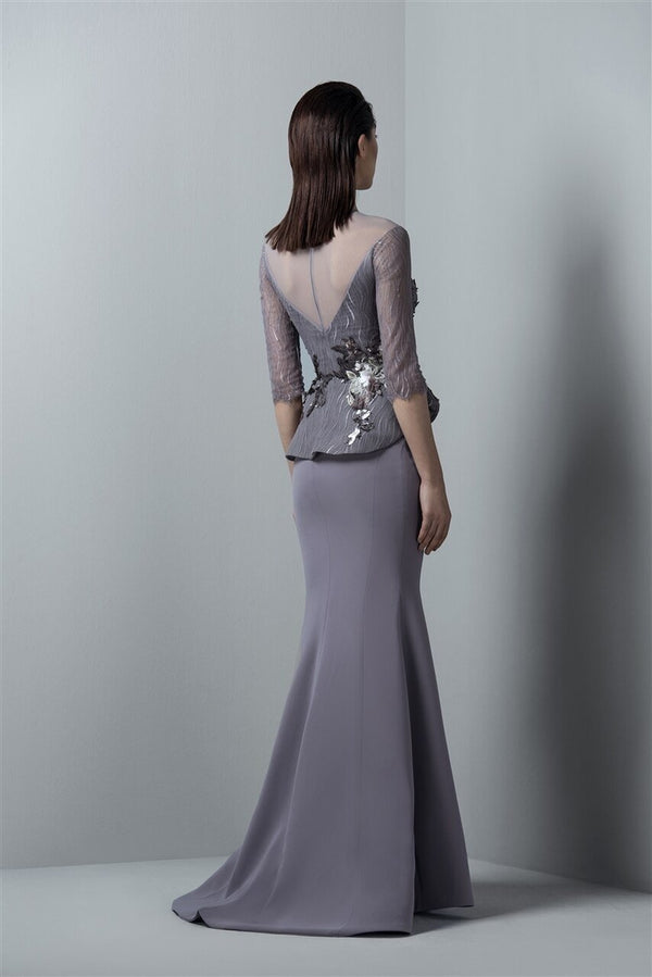 SAIID KOBEISY RE3374  Long dress with 3/4 sleeves and peplum