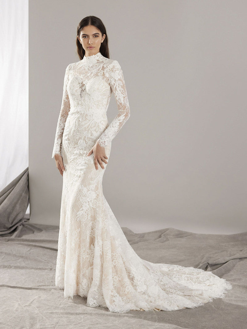 Pronovias LEITH Mermaid wedding dress with a high neck 