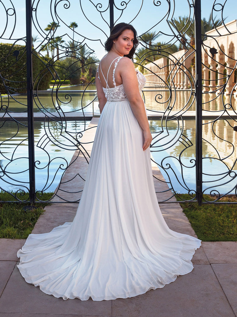 Pronovias NILE A-line wedding dress in chiffon with a V-neckline