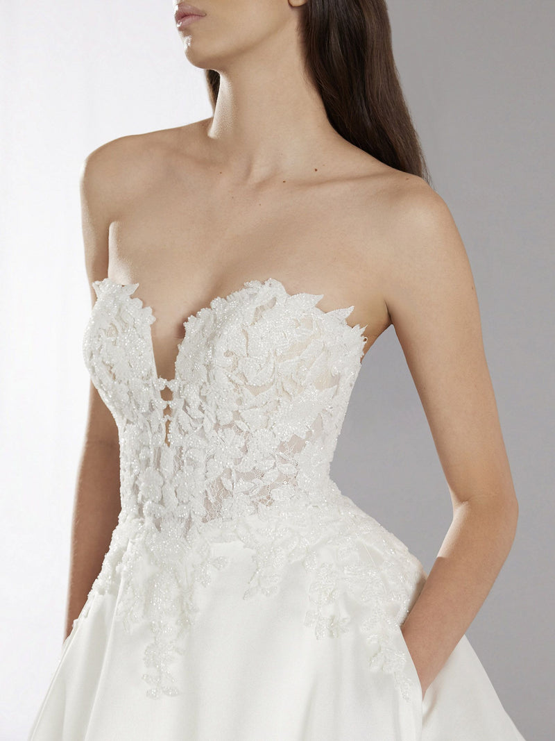 Pronovias ONCE - Princess wedding dress with strapless neckline LACE