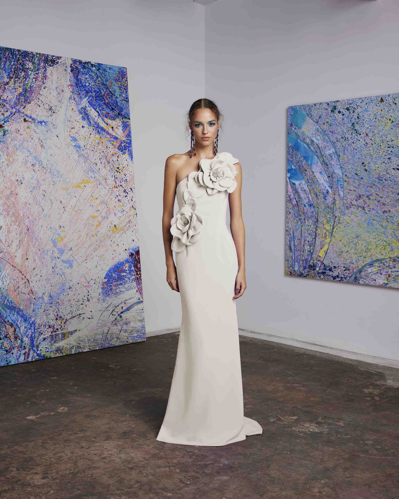 Frascara one shoulder 4615 gown ivory champagne