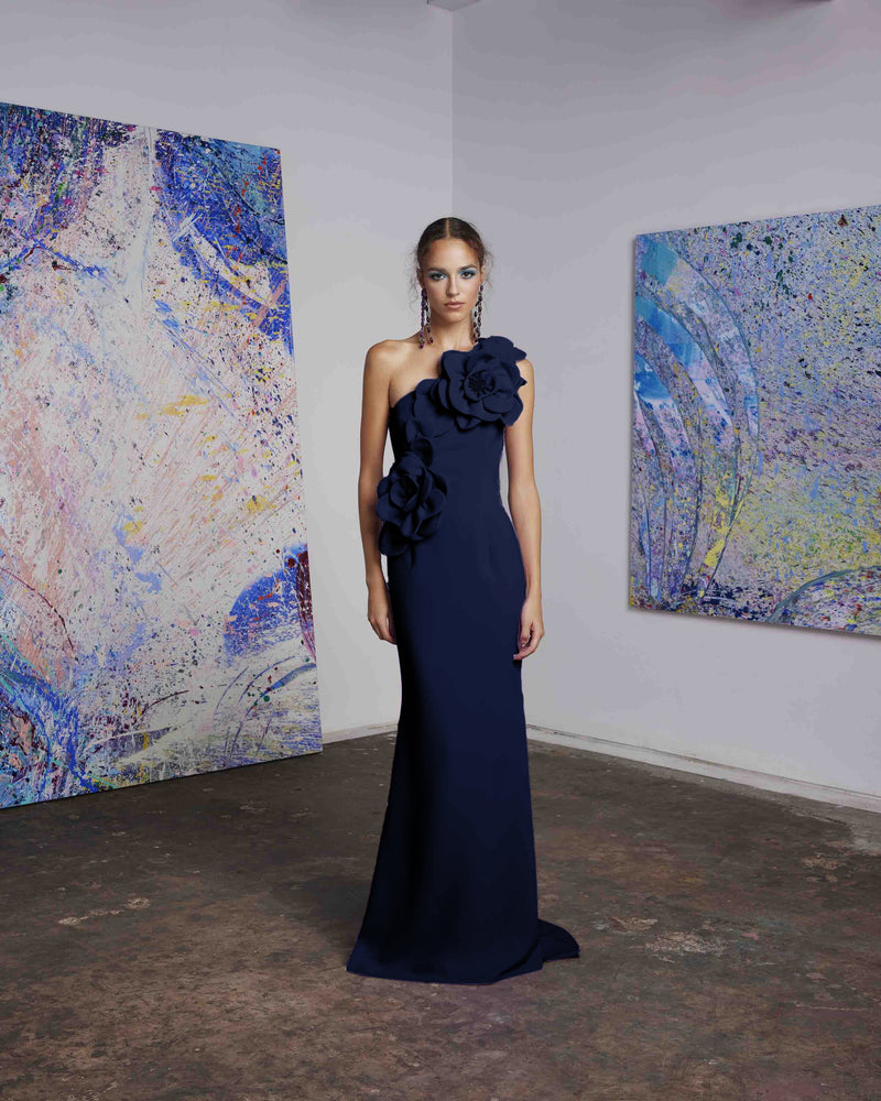 Frascara one shoulder 4615 gown navy