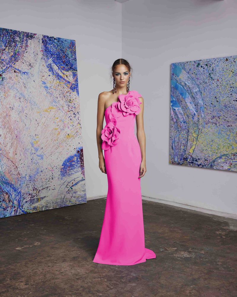 Frascara one shoulder 4615 gown hot pink