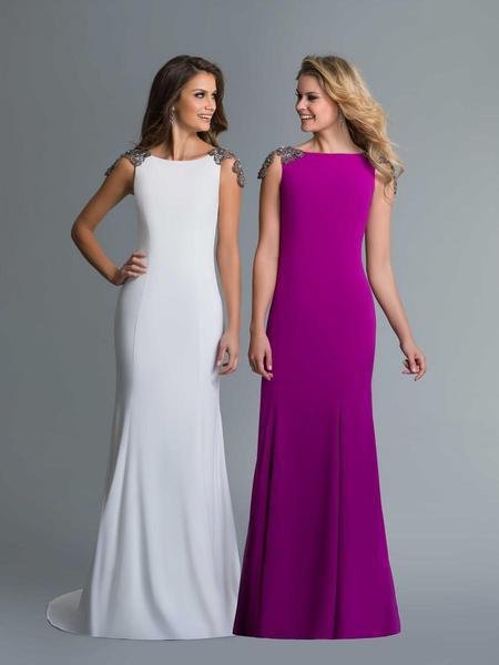 SABOROMA - 4111 BEADED PLUNGING ILLUSION V BACK LONG EVENING GOWN fuschia ivory