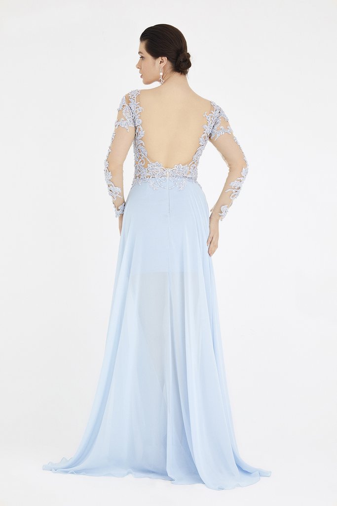 SABOROMA 4408 blue NUDE ILLUSION BODICE GOWN WITH OVERSKIRT_2020