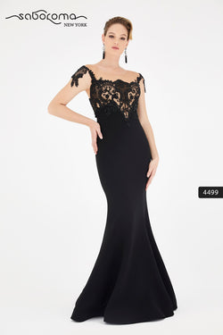 SABOROMA - 4499 CAP SLEEVE BEADED LACE ILLUSION GOWN Black, Ivory, Red, Rose, Royal Blue