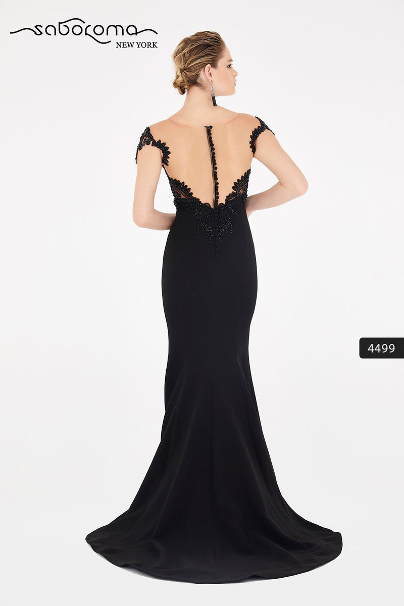 SABOROMA - 4499 CAP SLEEVE BEADED LACE ILLUSION GOWN black 2020