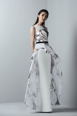 SAIID KOBEISY RE3355 Sequined Asymmetrical Overskirt Gown