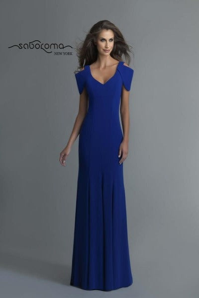 SABOROMA - 99773 COLD SHOULDER V BACK TRUMPET GOWN Royal Blue