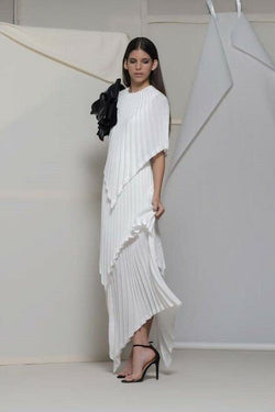Apice Asymmetrical Pleated Gown black/white