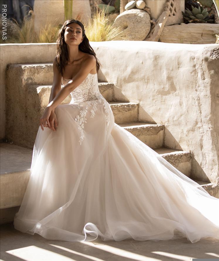 Pronovias BAKER -A-line wedding dress, strapless neckline and open back