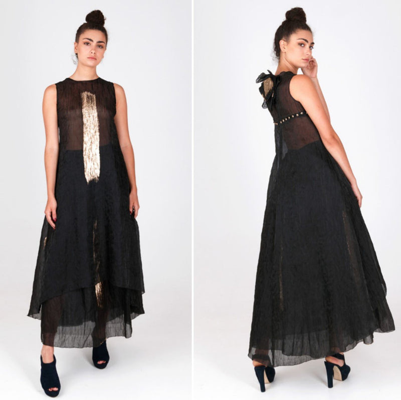 19177 Fely Campo  High-low cocktail dress black gold