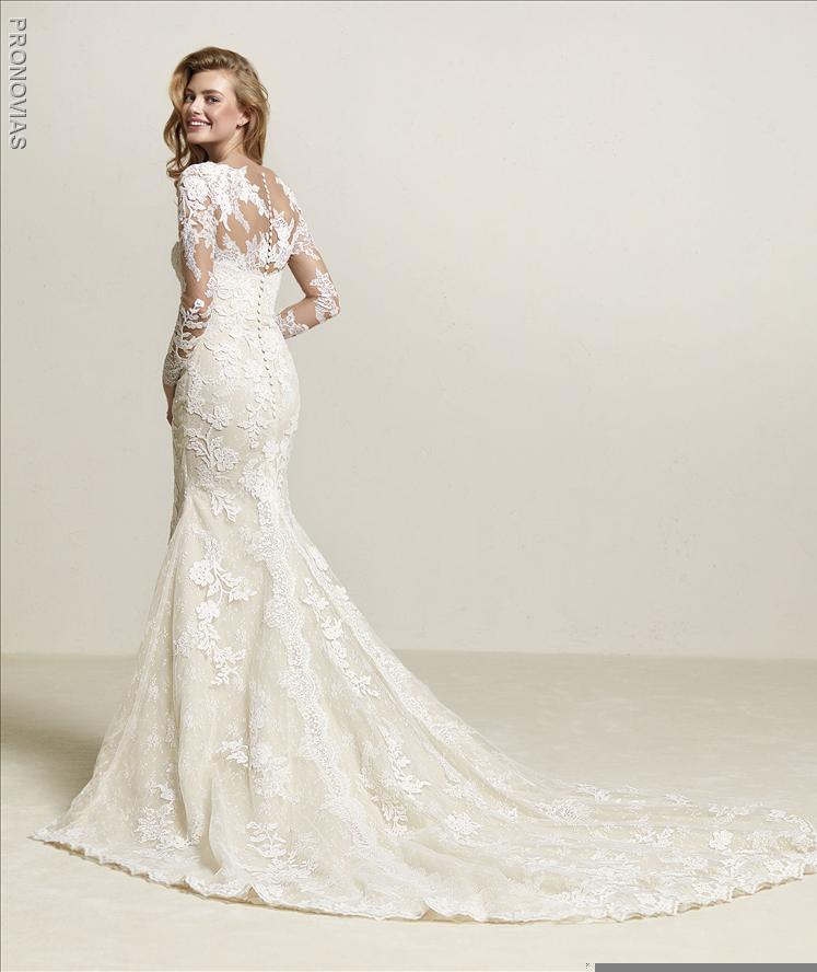 pronovias-driate-lace-embroidered-mermaid-wedding-dress-with-slit sample sale