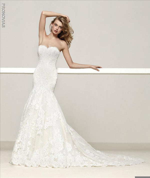 Pronovias Druida Mermaid Wedding dress with sweetheart neckline and open back