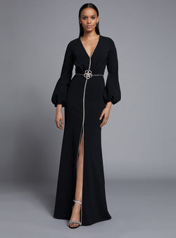 Frascara 3725 Long Dress With Bell Sleeves and Swarovski Details