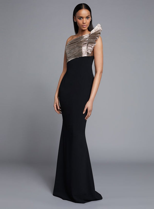 Frascara 3733  Matte Crepe One Shoulder Gown W/Plisse Detail