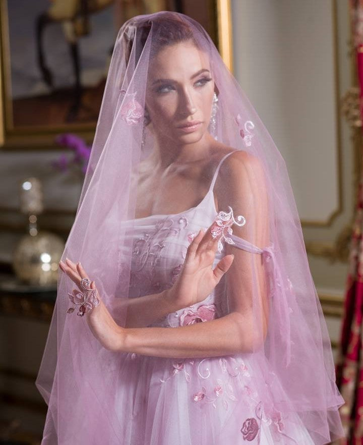 pink wedding dress with veil Vintage Pink Wedding