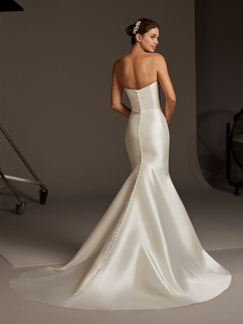 Pronovias OBERON Strapless mermaid dress in mikado back buttons