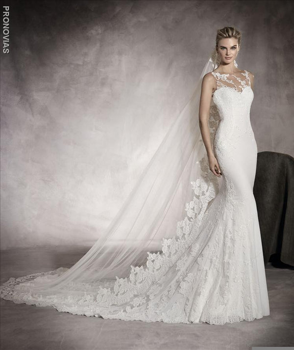 pronovias prunelle Mermaid Wedding Dress With Illusion Neckline