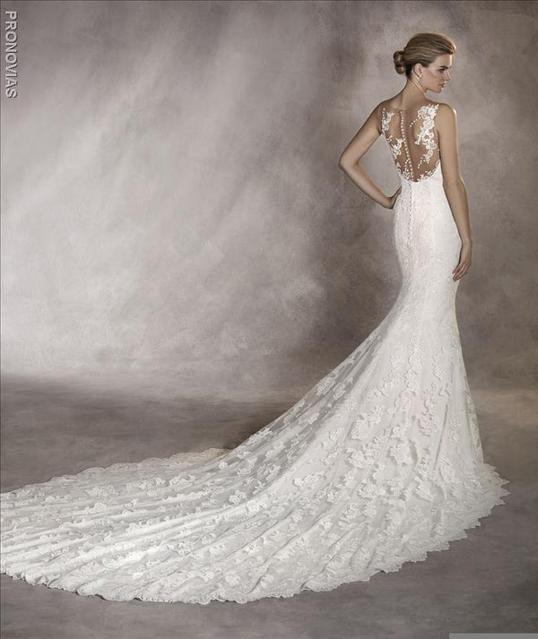 pronovias prunelle Mermaid Wedding Dress Illusion Neckline
