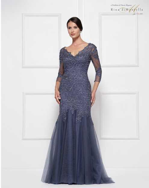 Rina di Montella RD2682 Beaded Lace murmaid dress slate blue