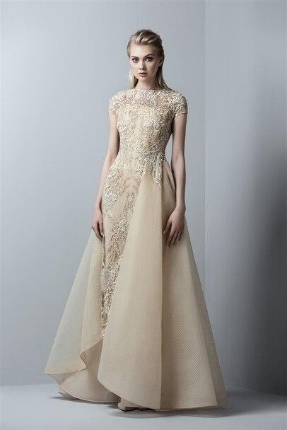 SAIID KOBEISY RE3360 Gold Appliqued Gown with Overskirt 38 / Gold SAIID KOBEISY RE3360 Gold Appliqued Gown with Overskirt 38 / Gold