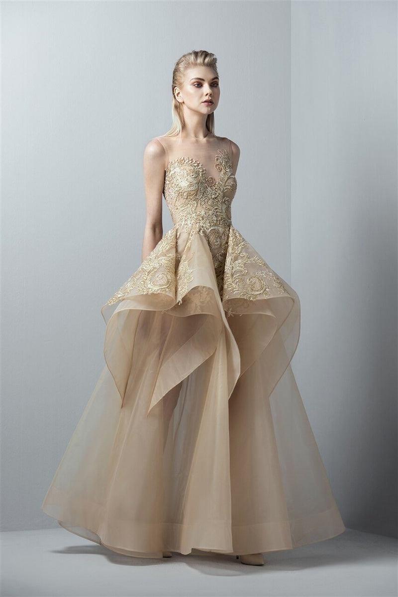 saiid kobeisy gold dress Saiid Kobeisy RE3409 Gold Evening Dress