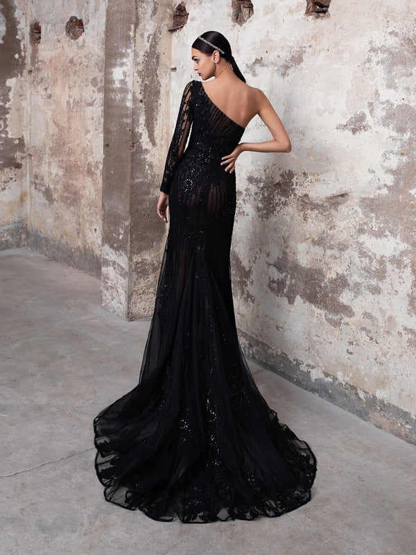 Pronovias SAPPHIRE - The Black Wedding Dress. Stunning One-Shoulder 