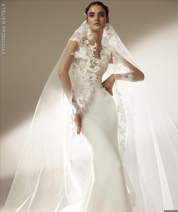 Pronovias Swanson Mermaid wedding dress and veil 2021