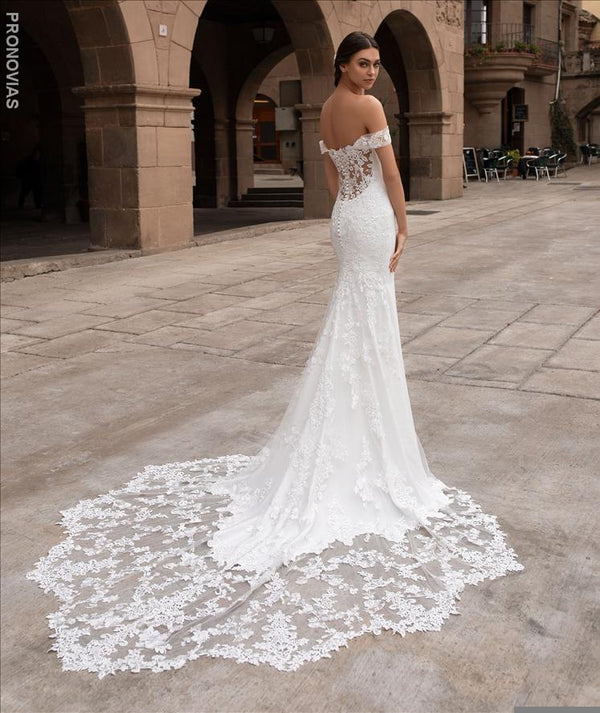 Syrinx Off the Shoulder Lace back Wedding Dress