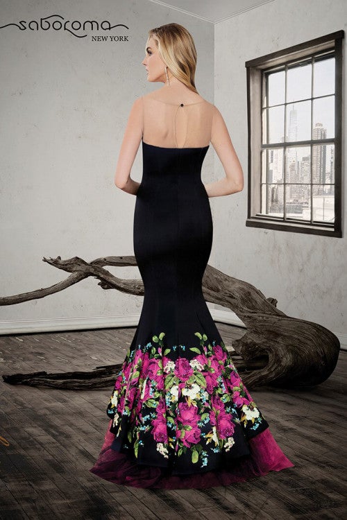 Saboroma 4224 evening dress, black, fuchsia, aqua, ivory, mermaid, strapless back