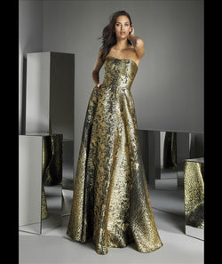 TM Style 75 A-line dress open back Pronovias gold