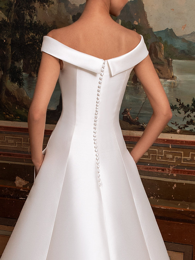 Pronovias Tucana A-line Gown Royal Satin Mikado  Back Buttons