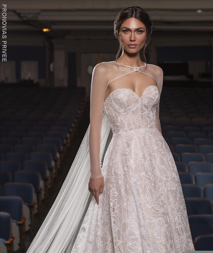 Pronovias Privee VELEZ -A-line wedding dress in embroidered tulle sweetheart neckline open back