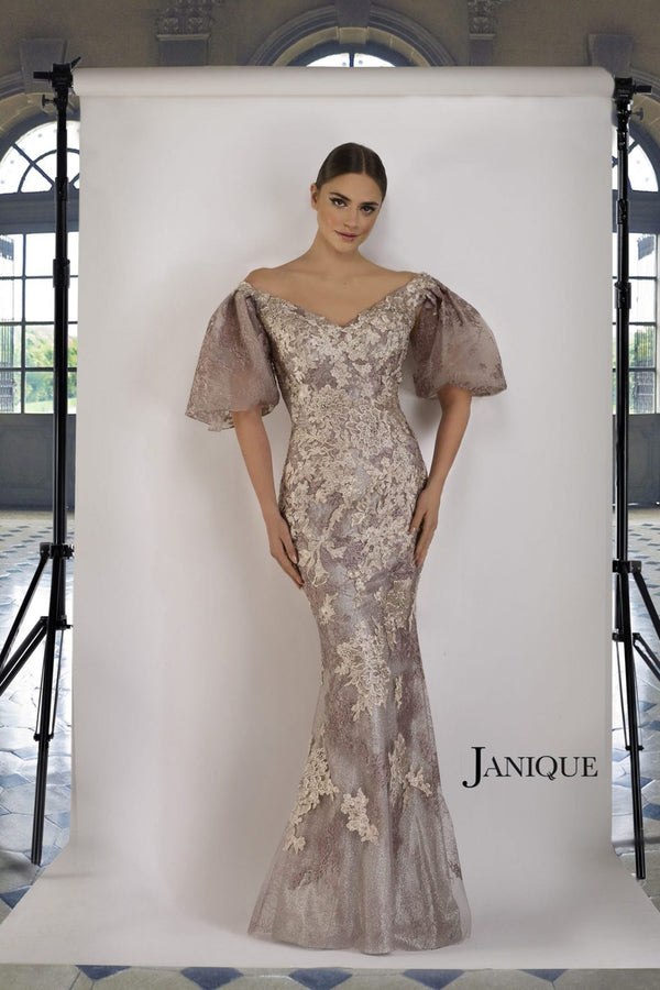Janique W2409  Bell Sleeve Gown Black Tie Dramatic Dress Evening Gown  Special Occasion