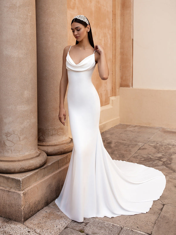 PRONOVIAS ANTIOPE Draped wedding dress in crepe with mermaid cut 