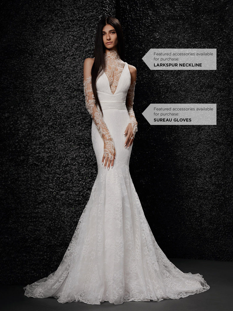 Vera Wang FRANIA Mermaid wedding dress with lace, V-neck and long sleeves LARKSPUR NECKLINE