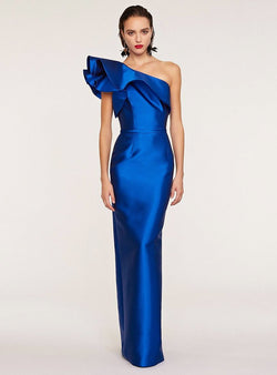 Frascara 4211 one shoulder silk wool gown mother of bride sapphire